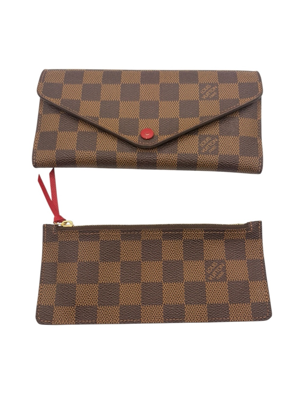 Louis Vuitton Damier Ebene Continental Wallet with Red Accents